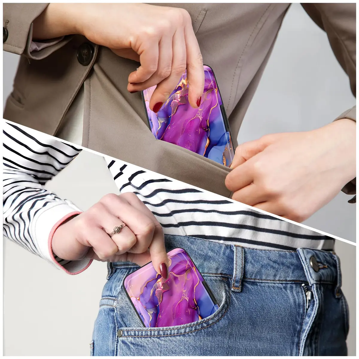 Atufsuat RFID Blocking Card Holder for Women, Aluminum Metal Slim Credit Card Wallet 11cm (4.3in) | Marble Patterns - view 6