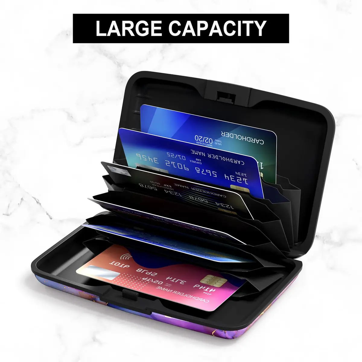 Atufsuat RFID Blocking Card Holder for Women, Aluminum Metal Slim Credit Card Wallet 11cm (4.3in) | Marble Patterns - view 4