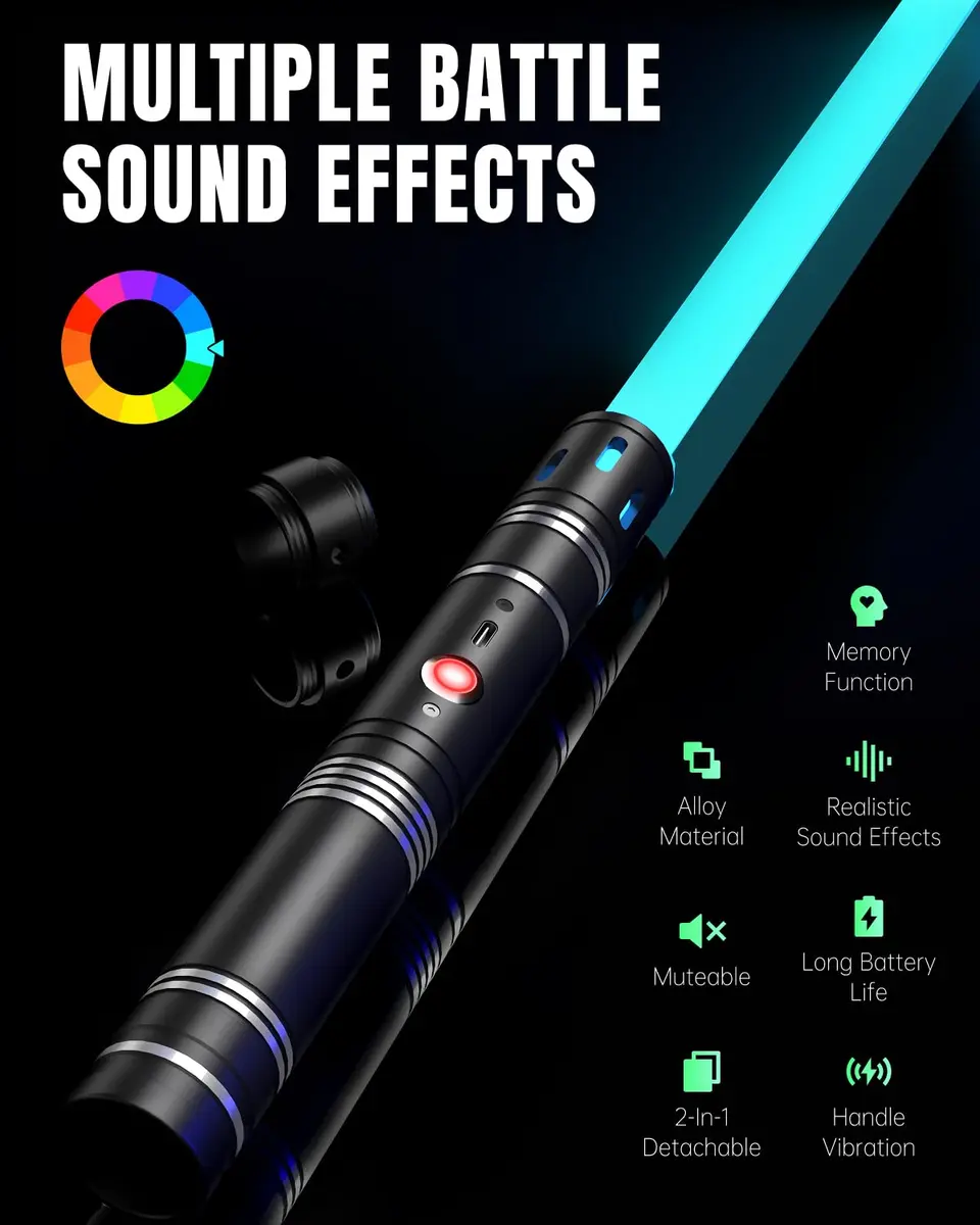 Viglaschill Silver Lightsaber for Dueling | 20 Colors, 6 Modes, Rechargeable, 6-Hour Use - view 3