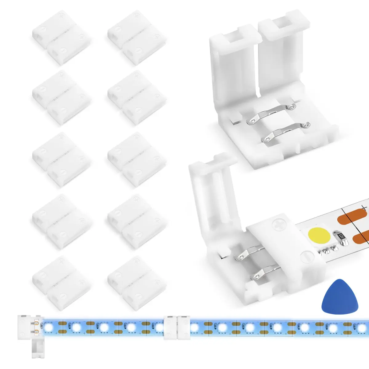 WENHSIN 10mm 2-Pin RGB LED Strip Light Connectors (10-Pack) | Solderless Adapter for 72W Strips - main product image