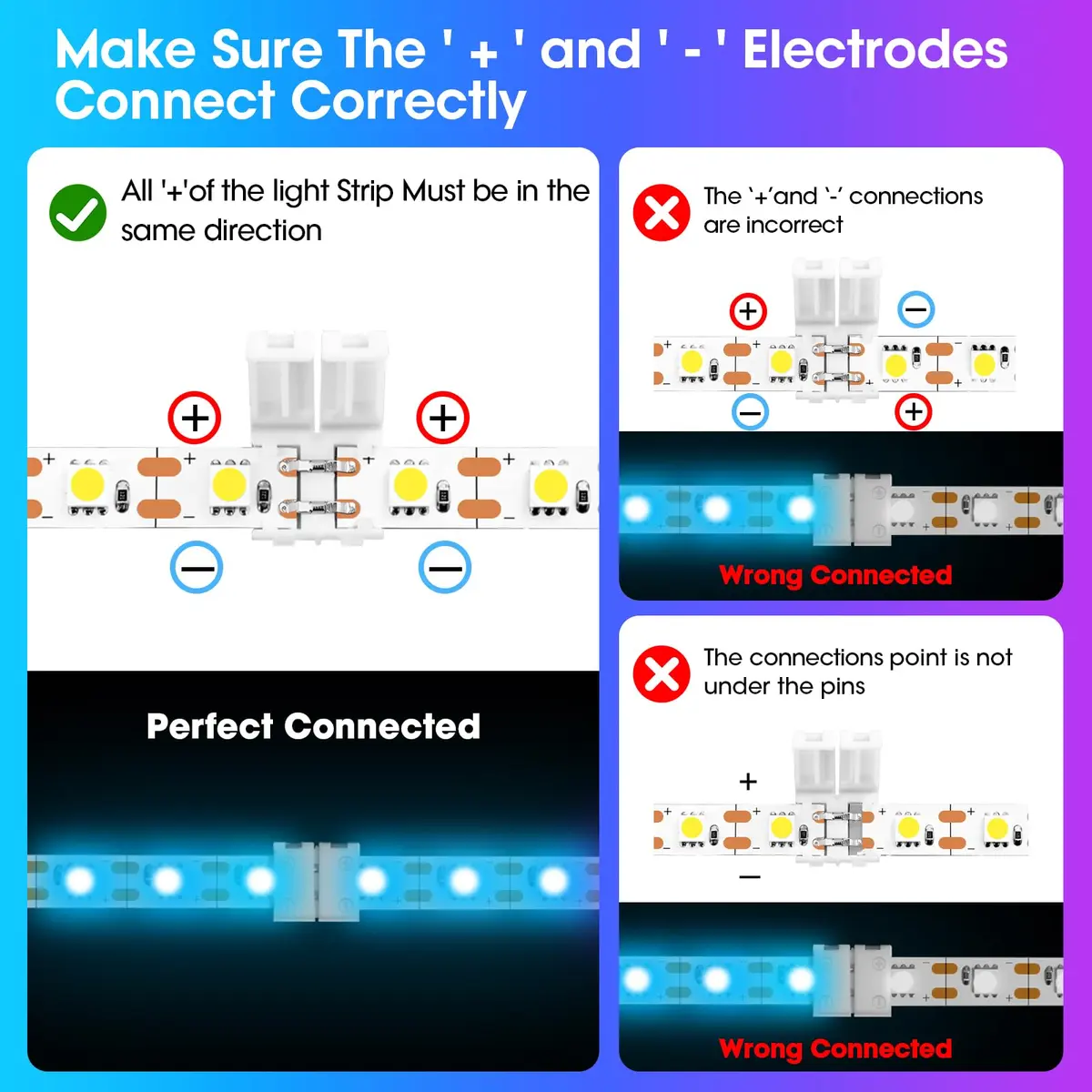 WENHSIN 10mm 2-Pin RGB LED Strip Light Connectors (10-Pack) | Solderless Adapter for 72W Strips - view 5
