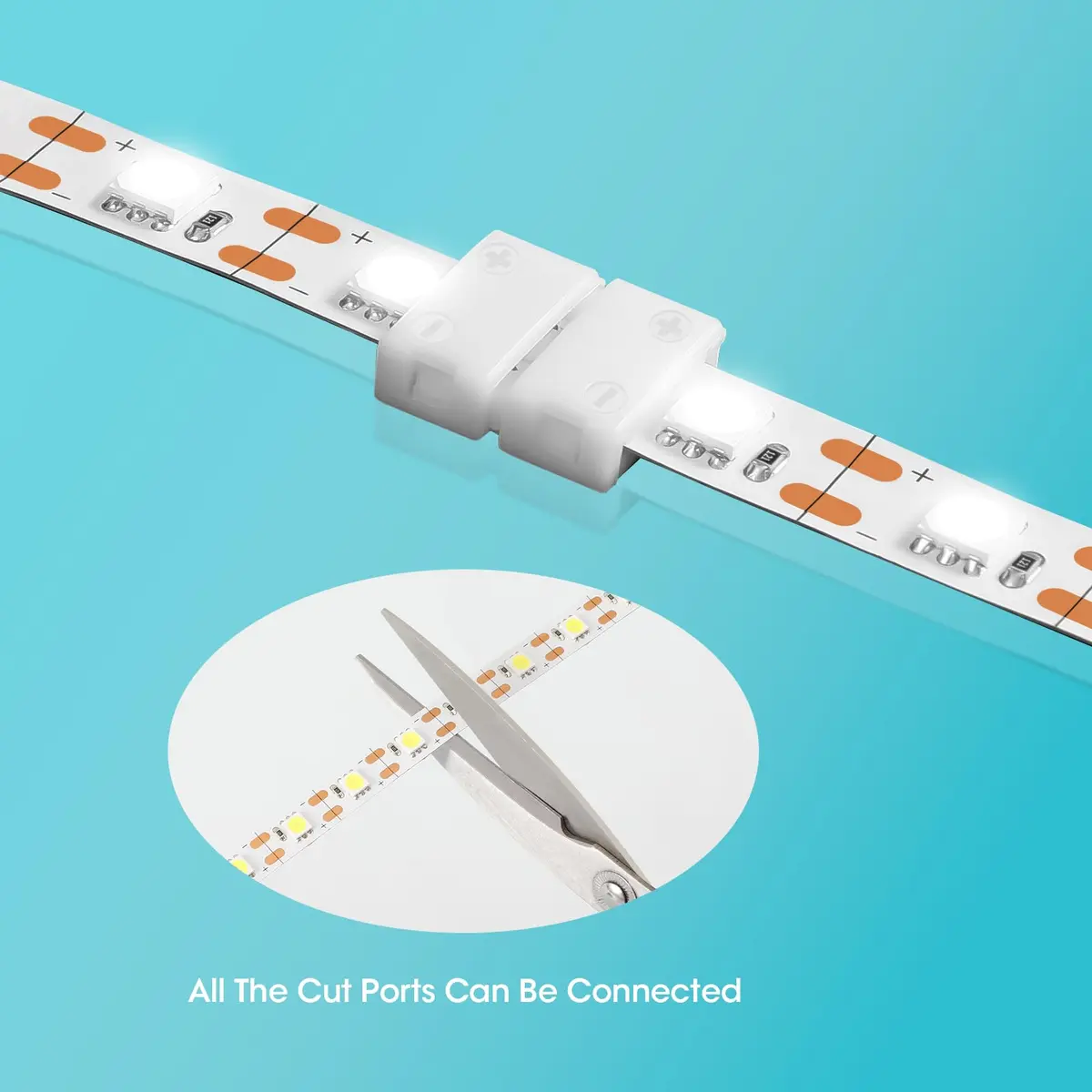 WENHSIN 10mm 2-Pin RGB LED Strip Light Connectors (10-Pack) | Solderless Adapter for 72W Strips - view 2
