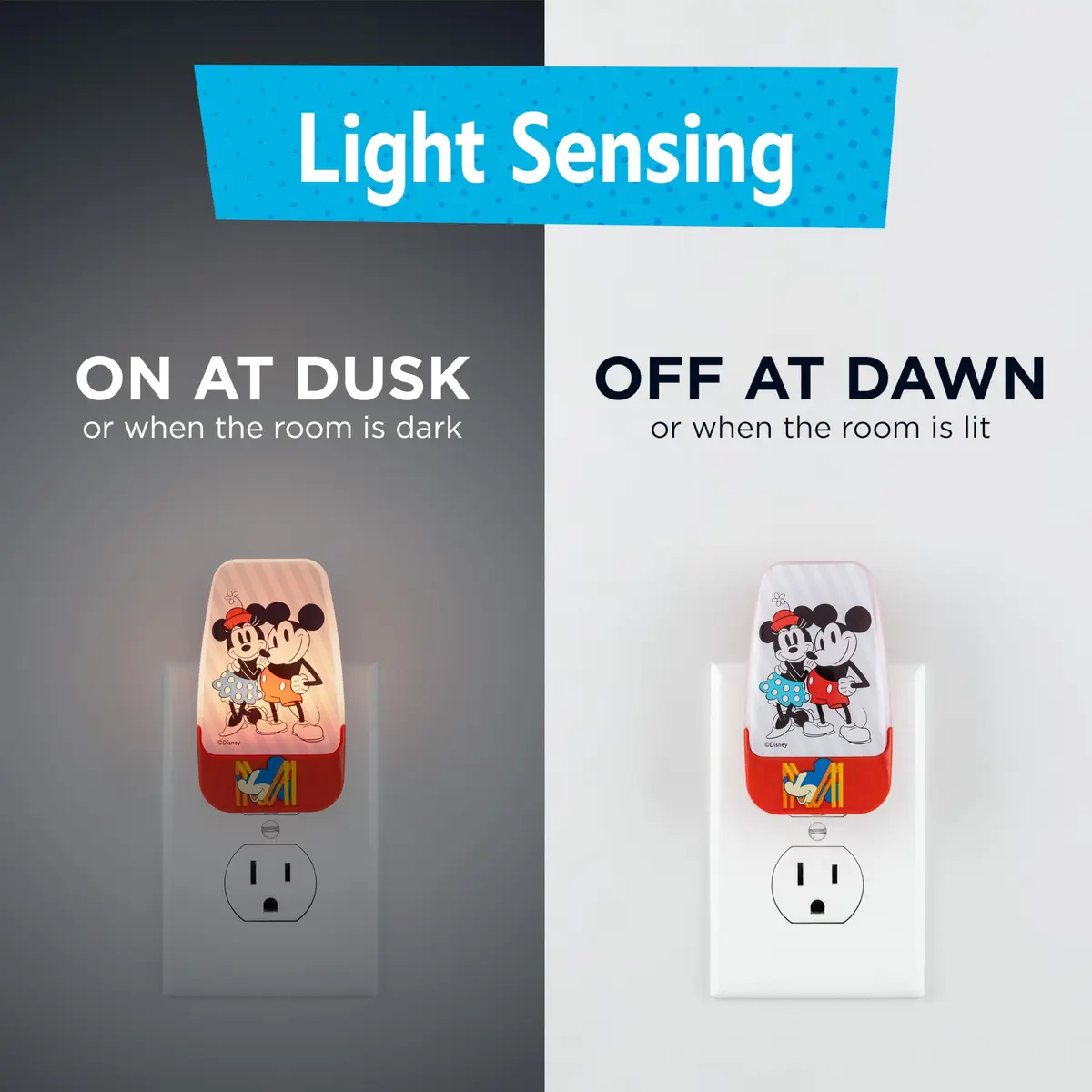 Disney Mickey and Minnie Light-Sensing LED Night Light for Kids | 5.3cm (2.1in) Width - view 2