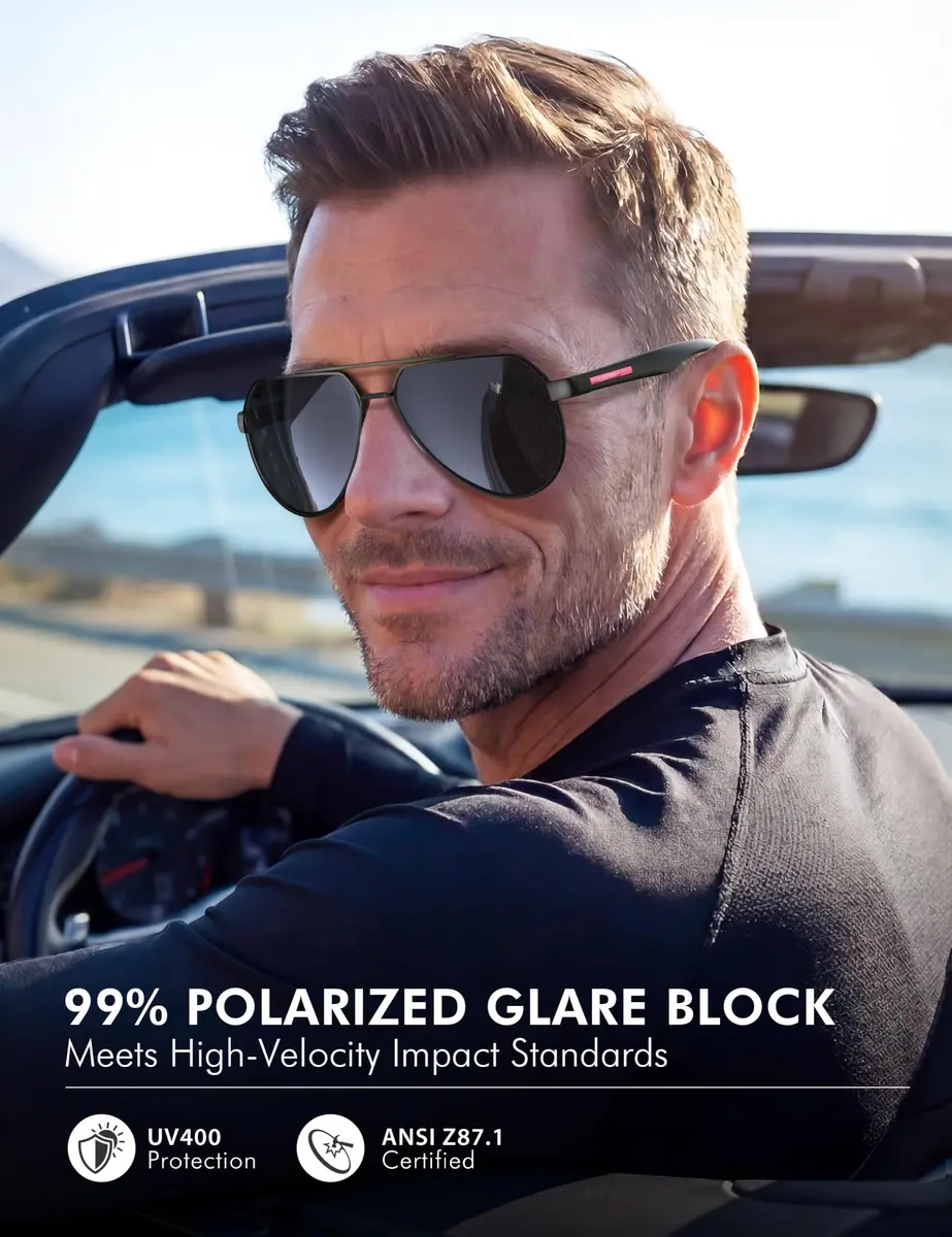 Luenx Aviator Polarized Sunglasses Men Women Classic UV400 Driving | ANSI Z87.1 Impact Tested - view 2