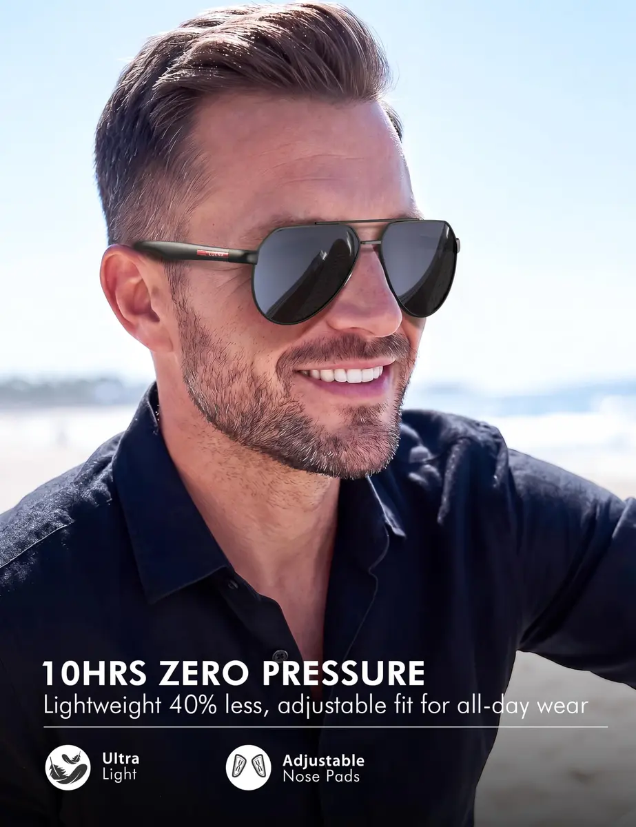 Luenx Aviator Polarized Sunglasses Men Women Classic UV400 Driving | ANSI Z87.1 Impact Tested - view 3