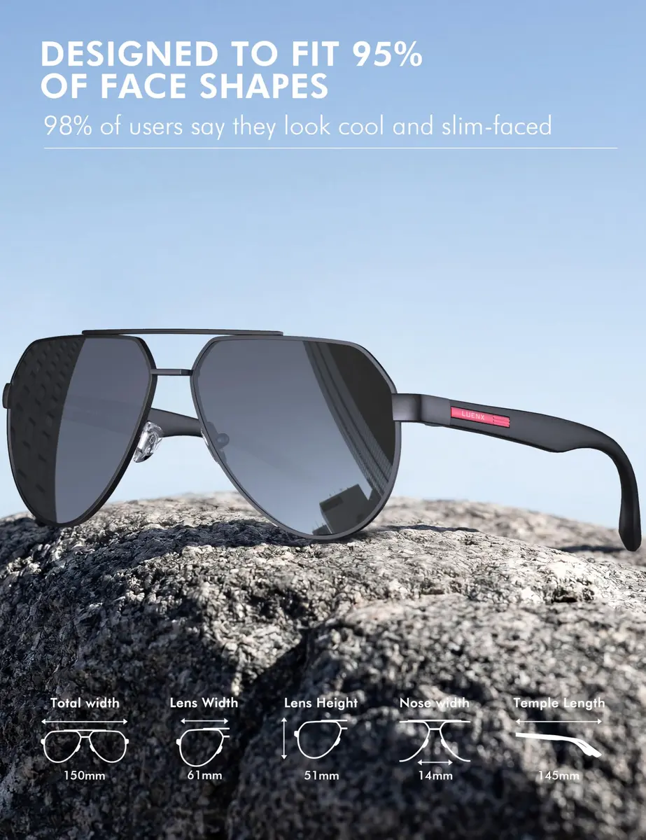 Luenx Aviator Polarized Sunglasses Men Women Classic UV400 Driving | ANSI Z87.1 Impact Tested - view 4