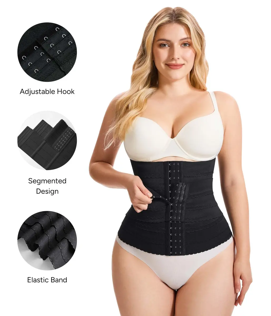 Nebility Waist Trainer for Women Corset Shapewear Tummy Control Segmented Waist Cincher Workout Girdle (Black, XXXL) | High Compression & Back Support - view 2