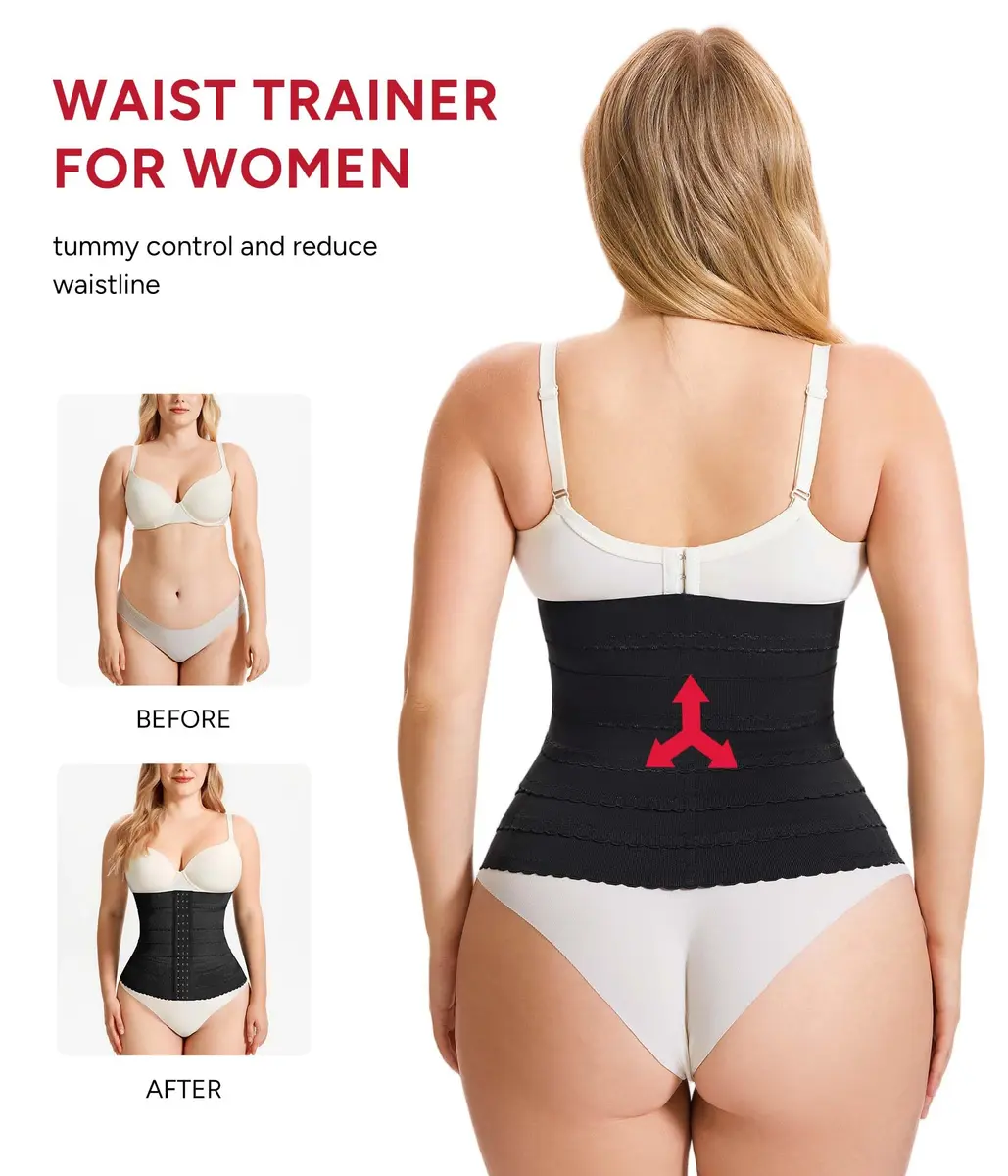 Nebility Waist Trainer for Women Corset Shapewear Tummy Control Segmented Waist Cincher Workout Girdle (Black, XXXL) | High Compression & Back Support - view 3
