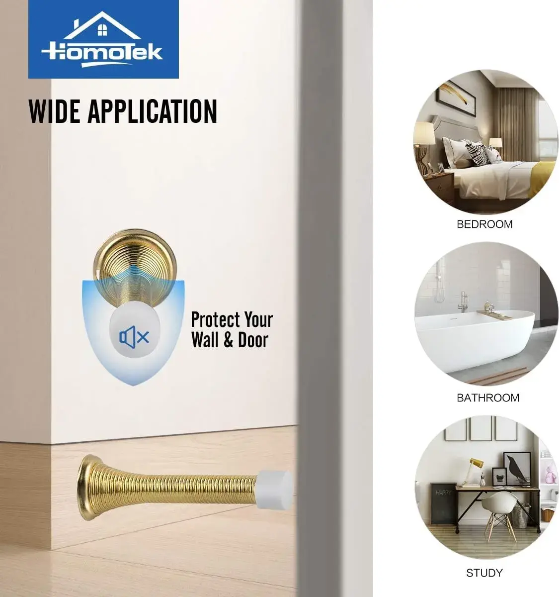 HOMOTEK Spring Door Stopper with Rubber Bumper 3-1/8" Flexible Spring Heavy Duty Wall Door Stop (1 Pack, Bright Brass) - view 6