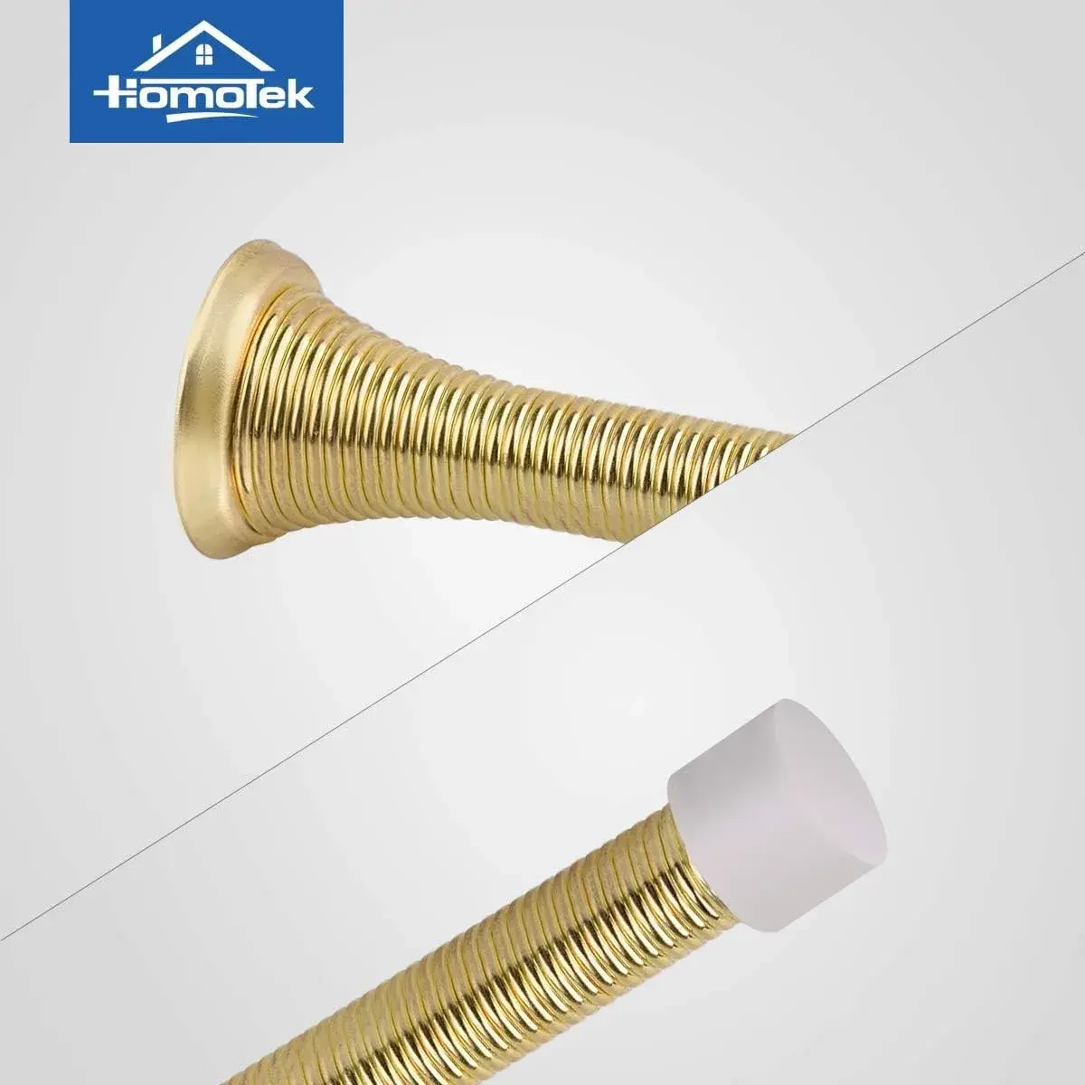 HOMOTEK Spring Door Stopper with Rubber Bumper 3-1/8" Flexible Spring Heavy Duty Wall Door Stop (1 Pack, Bright Brass) - view 3