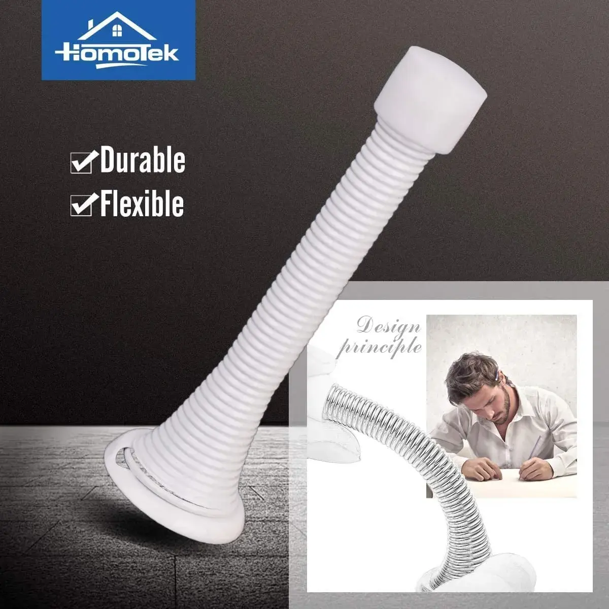HOMOTEK White Spring Door Stop with Rubber Bumper, 3-1/8" Heavy Duty Flexible Spring Door Stopper (1-Pack) - view 2