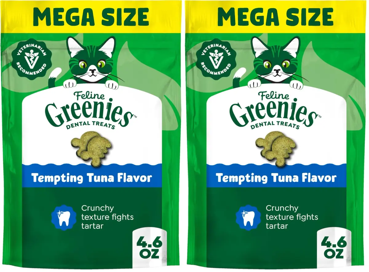 Greenies Tempting Tuna Flavor Dental Cat Treats 9.2 oz (208 g) Pack of 2 | Veterinarian-Recommended Oral Care for Adult Cats - main product image