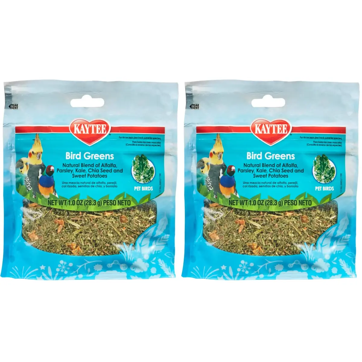 Kaytee Bird Greens Treat for All Pet Birds, 1 oz (Pack of 2) | Natural Foraging Blend with Chia Seed & Kale - main product image