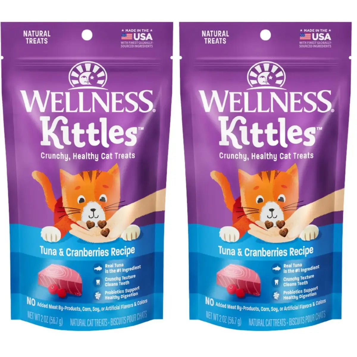 Wellness Kittles Crunchy Cat Treats Tuna & Cranberry Flavor 4 oz (Pack of 2) | Grain-Free Dental Aid - main product image