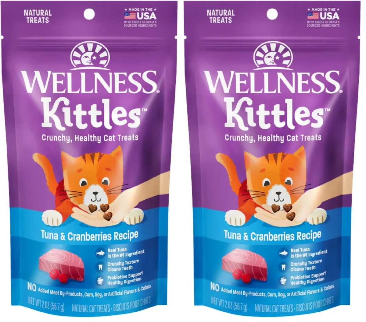Wellness Kittles Crunchy Cat Treats Tuna & Cranberry Flavor 4 oz (Pack of 2) | Grain-Free Dental Aid - main product image