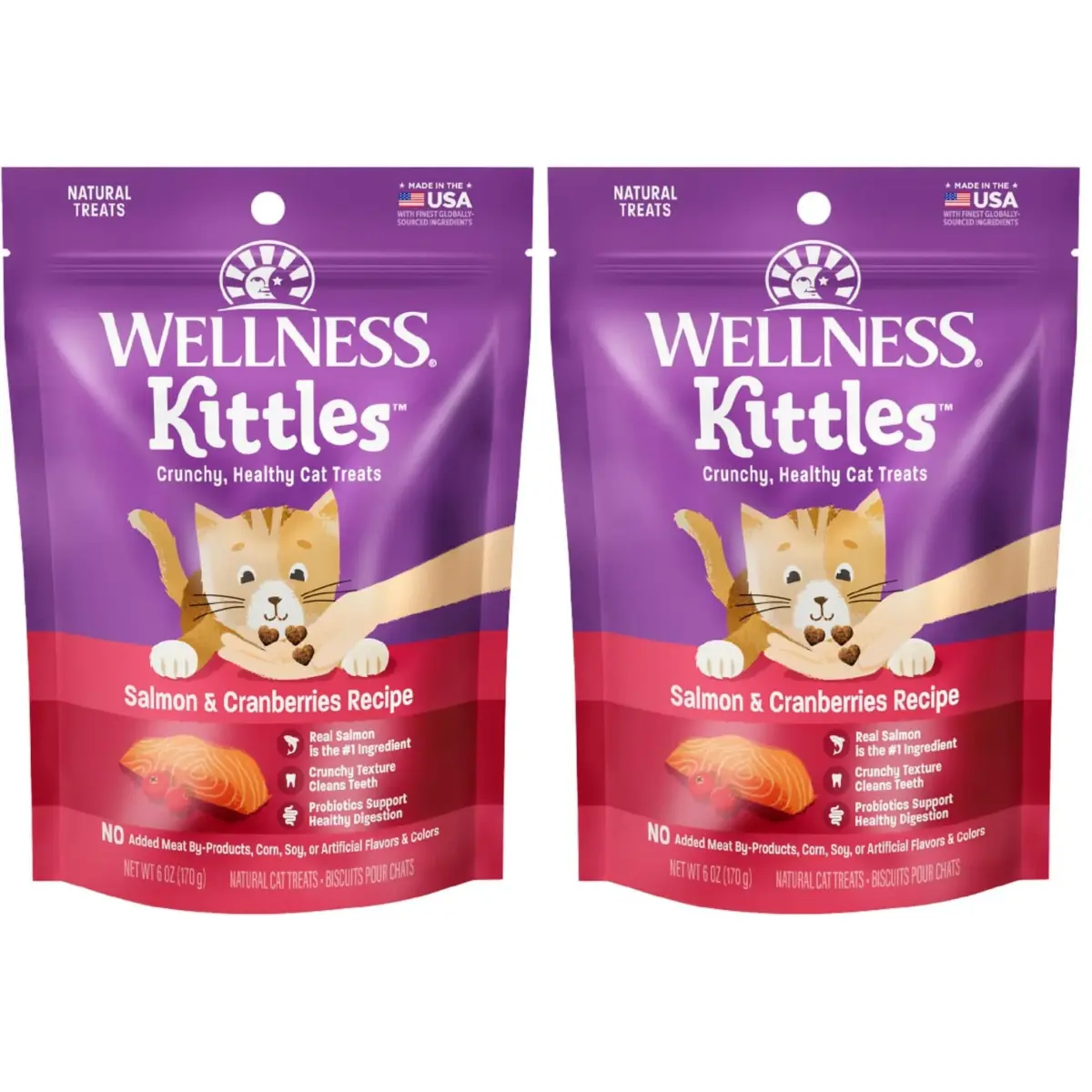 Wellness Kittles Natural Grain Free Cat Treats Salmon & Cranberries 12 oz (342 g) | Crunchy Dental Cat Treats - main product image