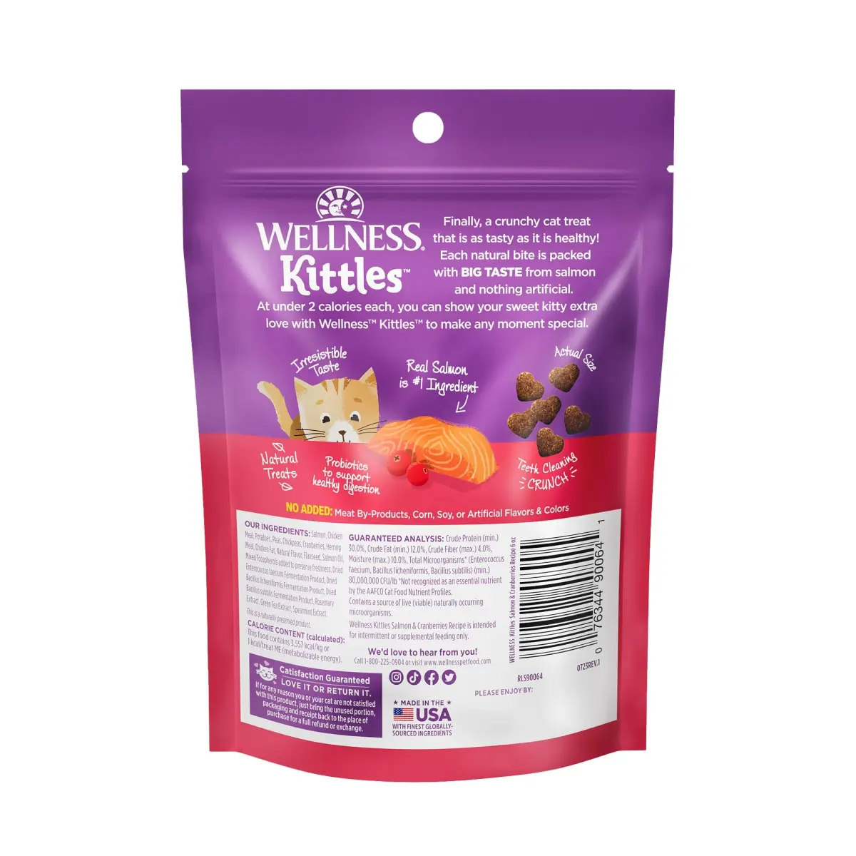 Wellness Kittles Natural Grain Free Cat Treats Salmon & Cranberries 12 oz (342 g) | Crunchy Dental Cat Treats - view 8
