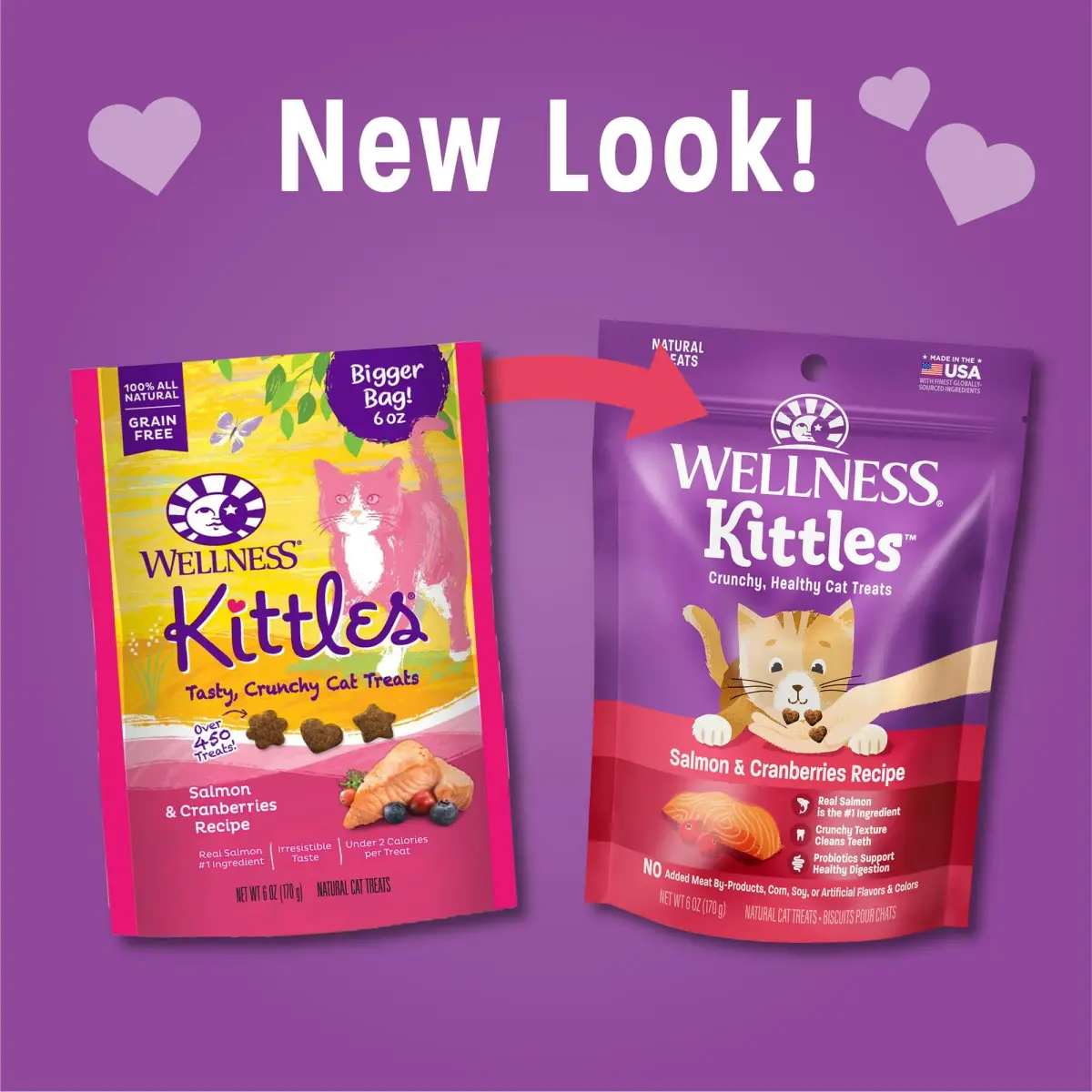 Wellness Kittles Natural Grain Free Cat Treats Salmon & Cranberries 12 oz (342 g) | Crunchy Dental Cat Treats - view 2