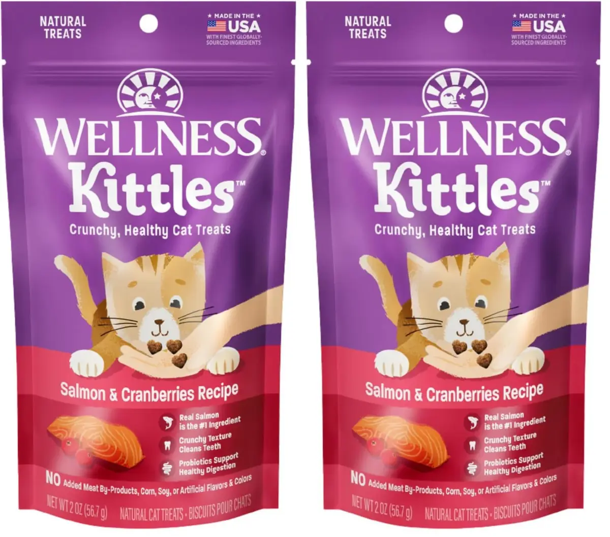 Wellness Kittles Crunchy Natural Grain Free Cat Treats, Salmon & Cranberries Recipe, 4 oz (Pack of 2) - main product image