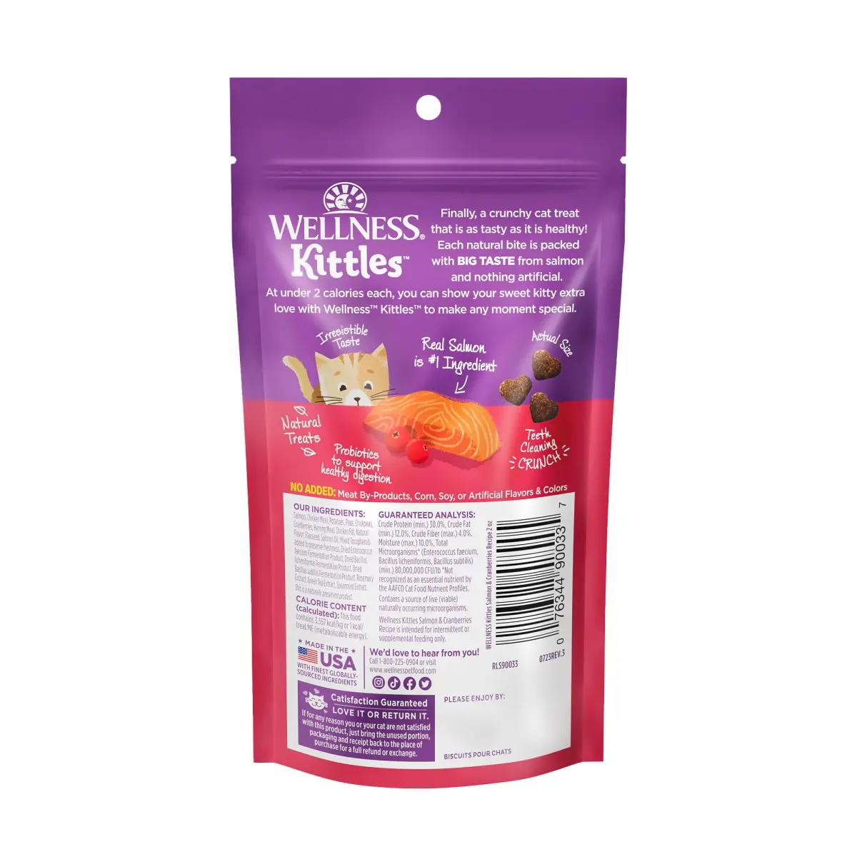 Wellness Kittles Crunchy Natural Grain Free Cat Treats, Salmon & Cranberries Recipe, 4 oz (Pack of 2) - view 8
