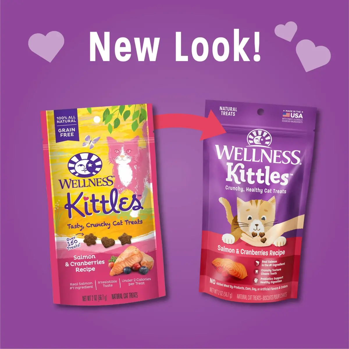 Wellness Kittles Crunchy Natural Grain Free Cat Treats, Salmon & Cranberries Recipe, 4 oz (Pack of 2) - view 2