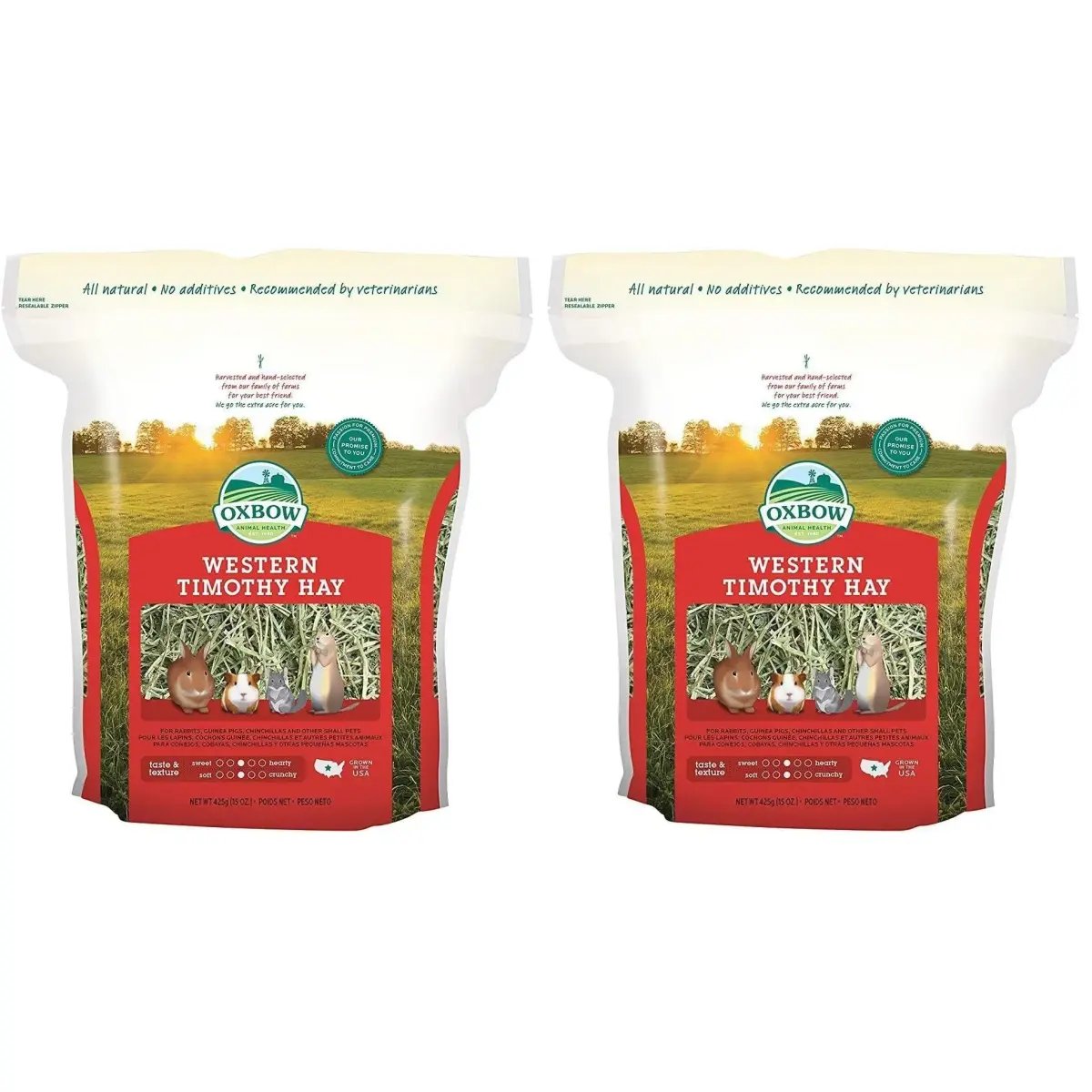 Oxbow Timothy Hay for Rabbits & Guinea Pigs, High Fiber Digestive Health, Grown in USA, 15 oz (425 g) Pack of 2 | Veterinarian Recommended Small Pet Food - main product image