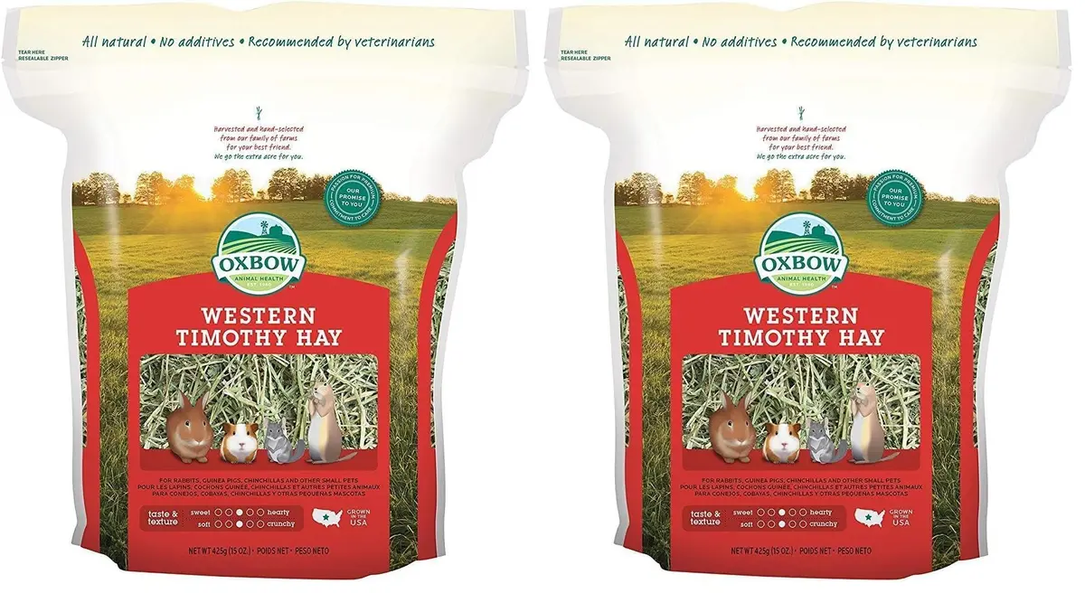 Oxbow Timothy Hay for Rabbits & Guinea Pigs, High Fiber Digestive Health, Grown in USA, 15 oz (425 g) Pack of 2 | Veterinarian Recommended Small Pet Food - main product image