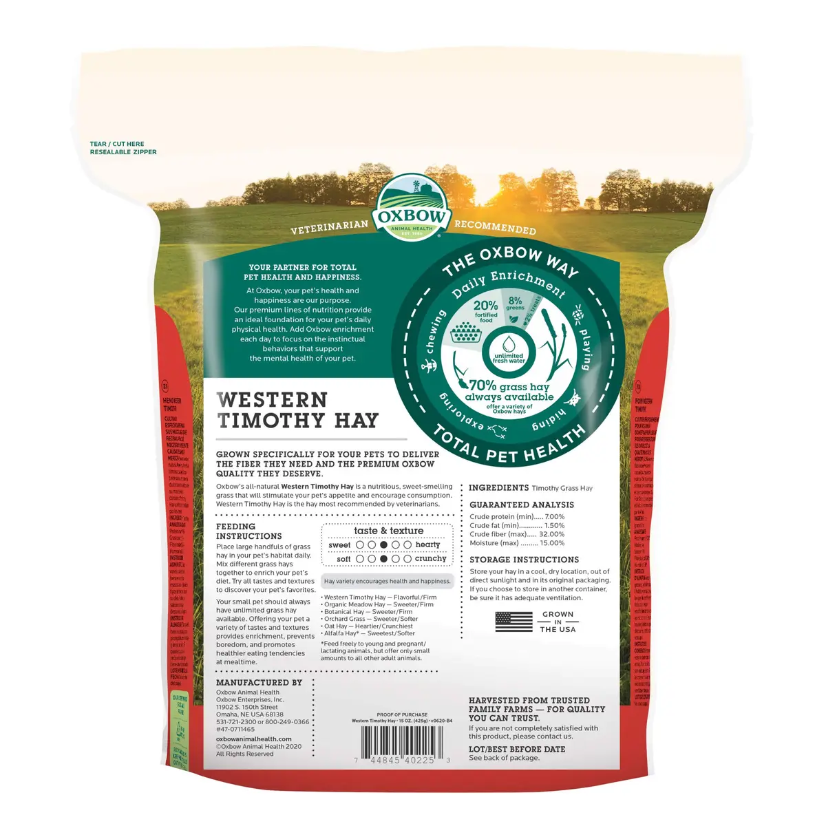 Oxbow Timothy Hay for Rabbits & Guinea Pigs, High Fiber Digestive Health, Grown in USA, 15 oz (425 g) Pack of 2 | Veterinarian Recommended Small Pet Food - view 8