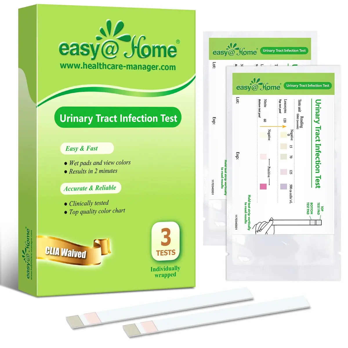Easy@Home 3 Pack Urinary Tract Infection Test Strips for Women | Accurate & Reliable Home UTI Detection - main product image