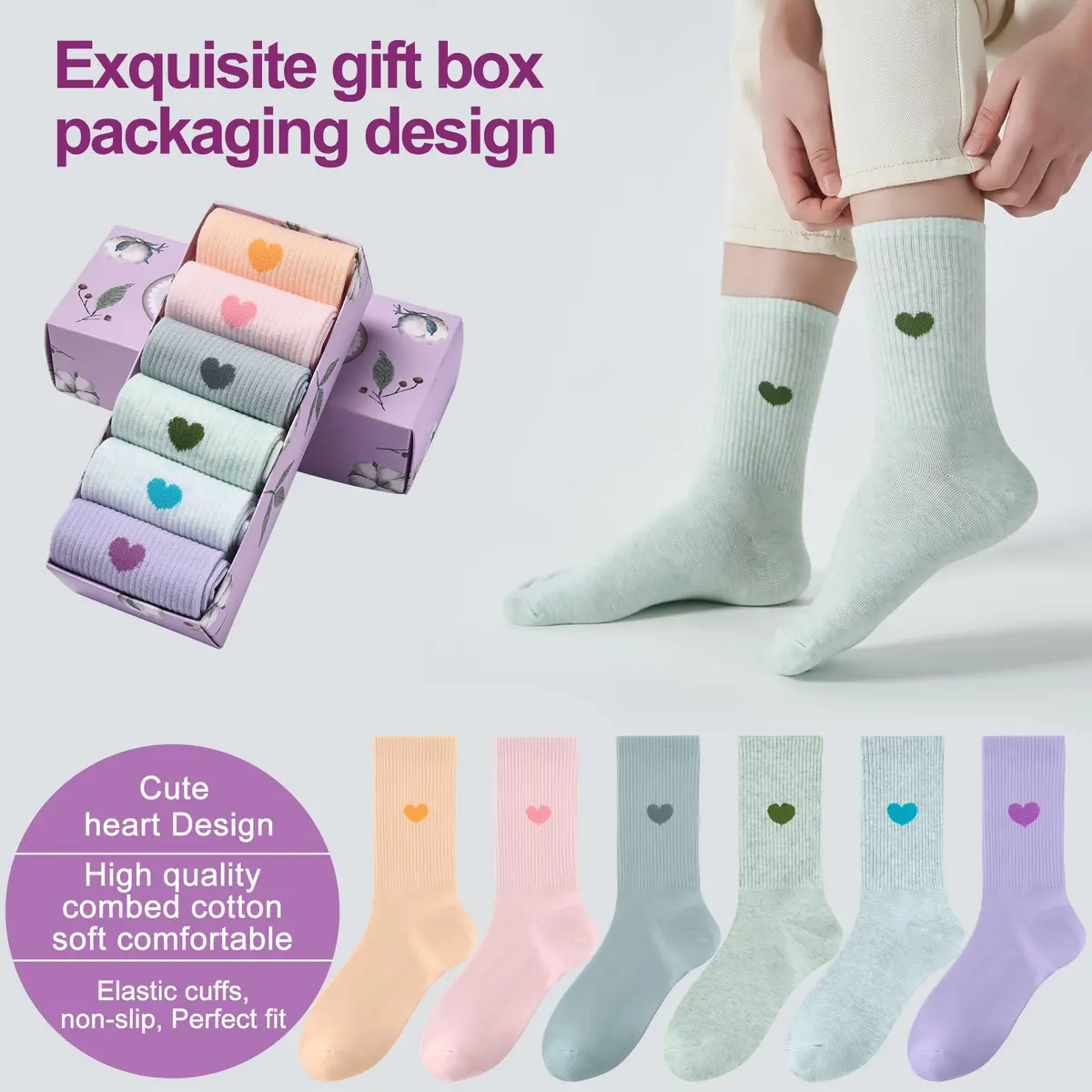 inhees Womens Cotton Crew Calf Socks | Soft, Breathable & Moisture-Absorbing (70-120 chars) - view 5