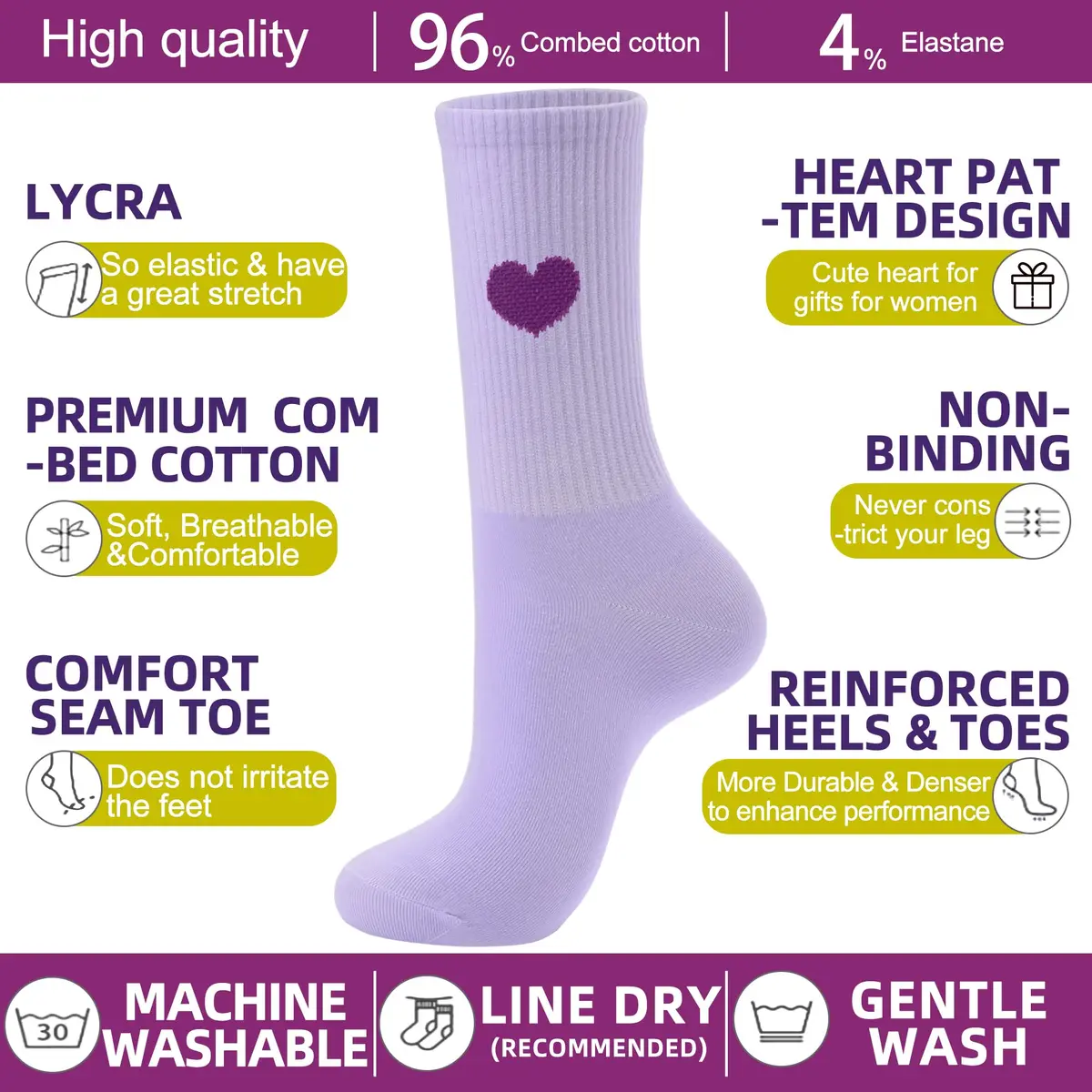 inhees Womens Cotton Crew Calf Socks | Soft, Breathable & Moisture-Absorbing (70-120 chars) - view 2