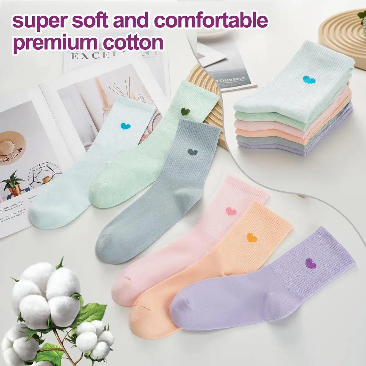 inhees Womens Cotton Crew Calf Socks | Soft, Breathable & Moisture-Absorbing (70-120 chars) - view 3