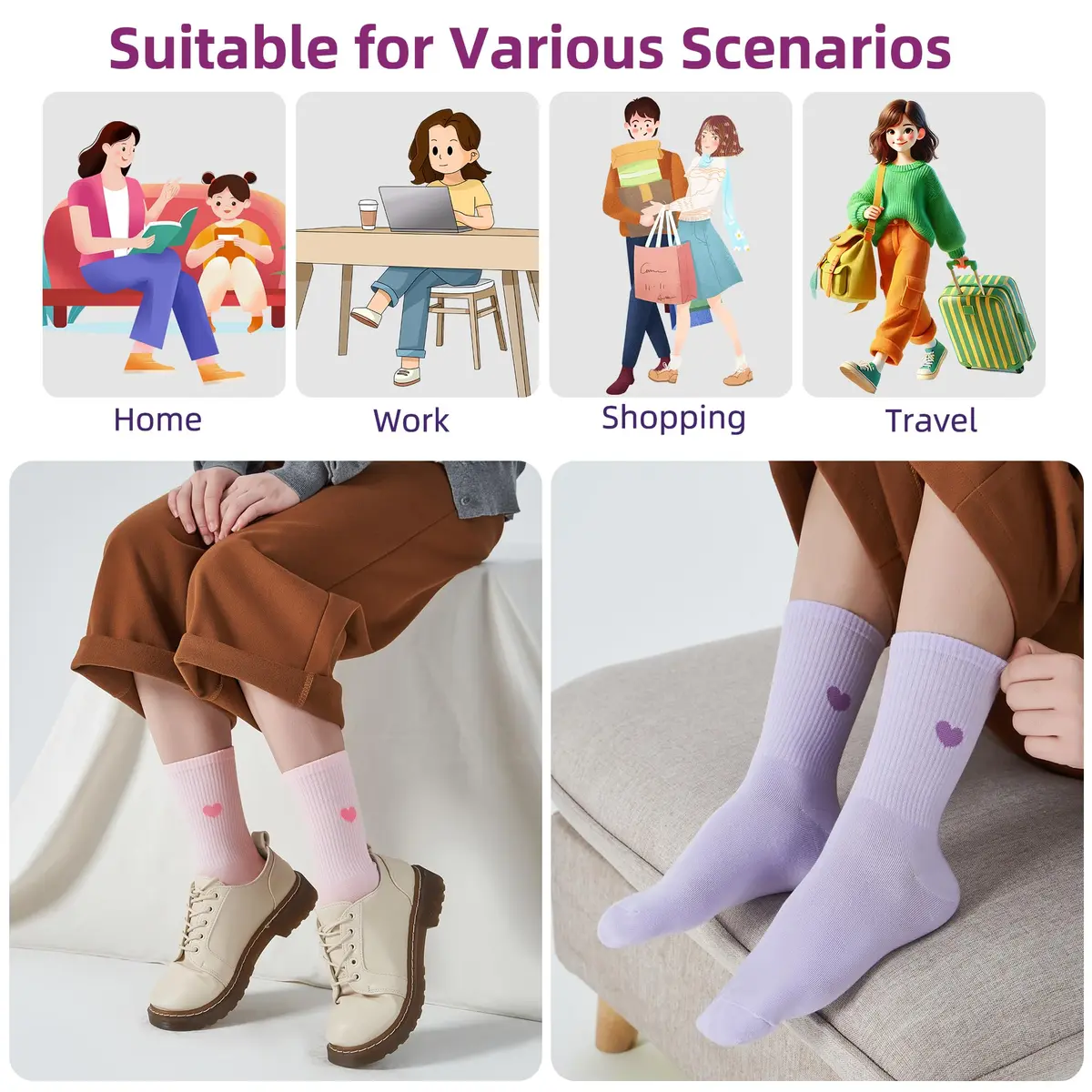 inhees Womens Cotton Crew Calf Socks | Soft, Breathable & Moisture-Absorbing (70-120 chars) - view 4