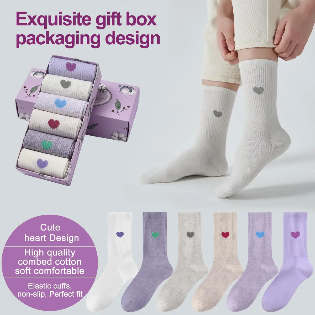 inhees Womens Cotton Crew Calf Socks 6 Pairs | Soft, Breathable & Comfortable Fit (70-120 chars) - view 5