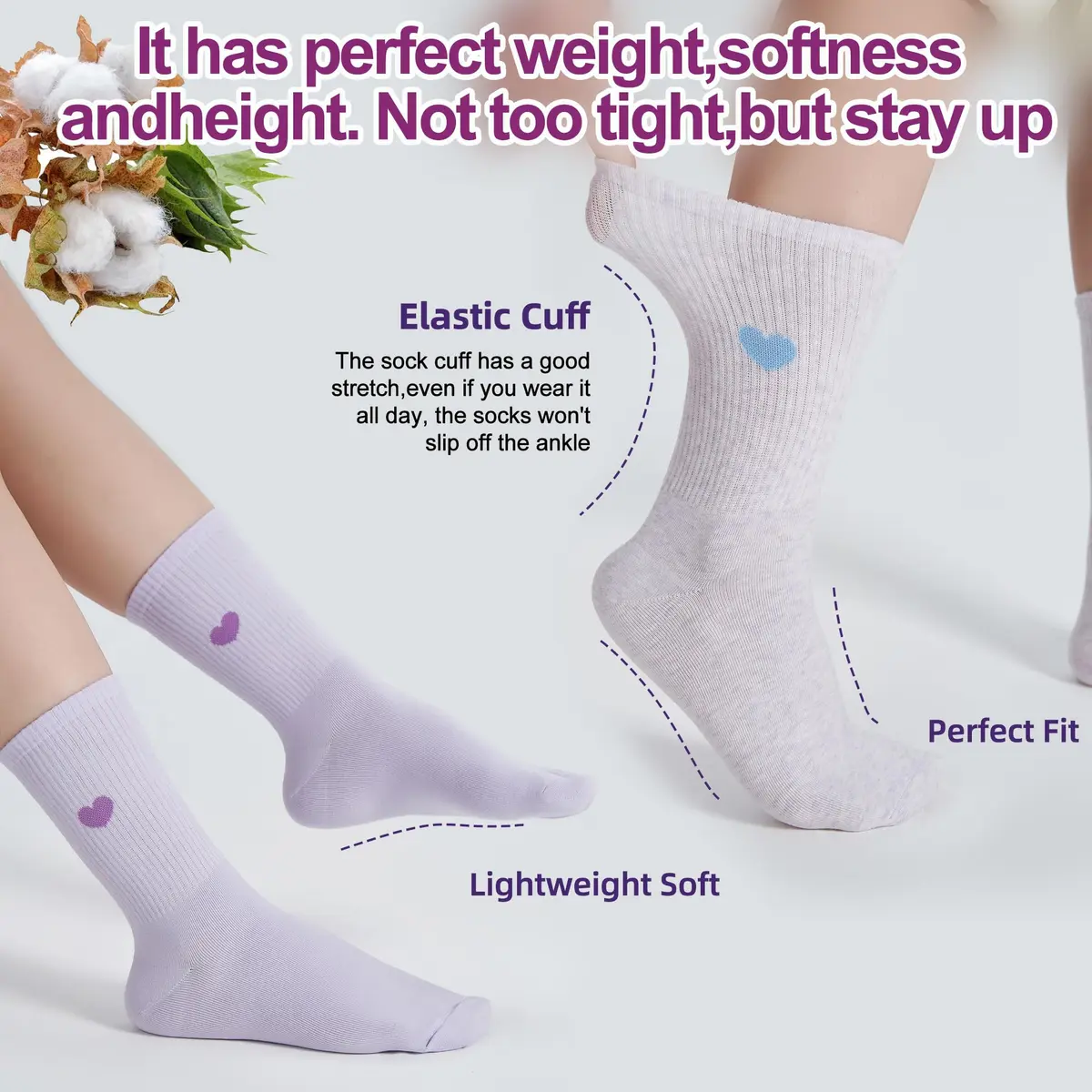 inhees Womens Cotton Crew Calf Socks 6 Pairs | Soft, Breathable & Comfortable Fit (70-120 chars) - view 6