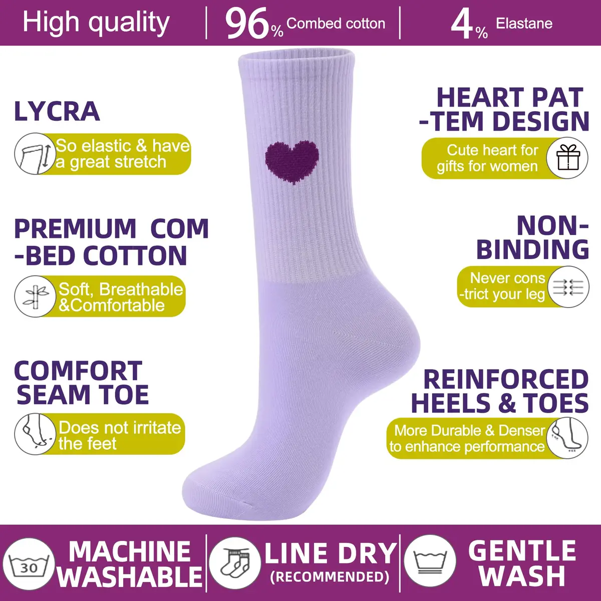inhees Womens Cotton Crew Calf Socks 6 Pairs | Soft, Breathable & Comfortable Fit (70-120 chars) - view 2
