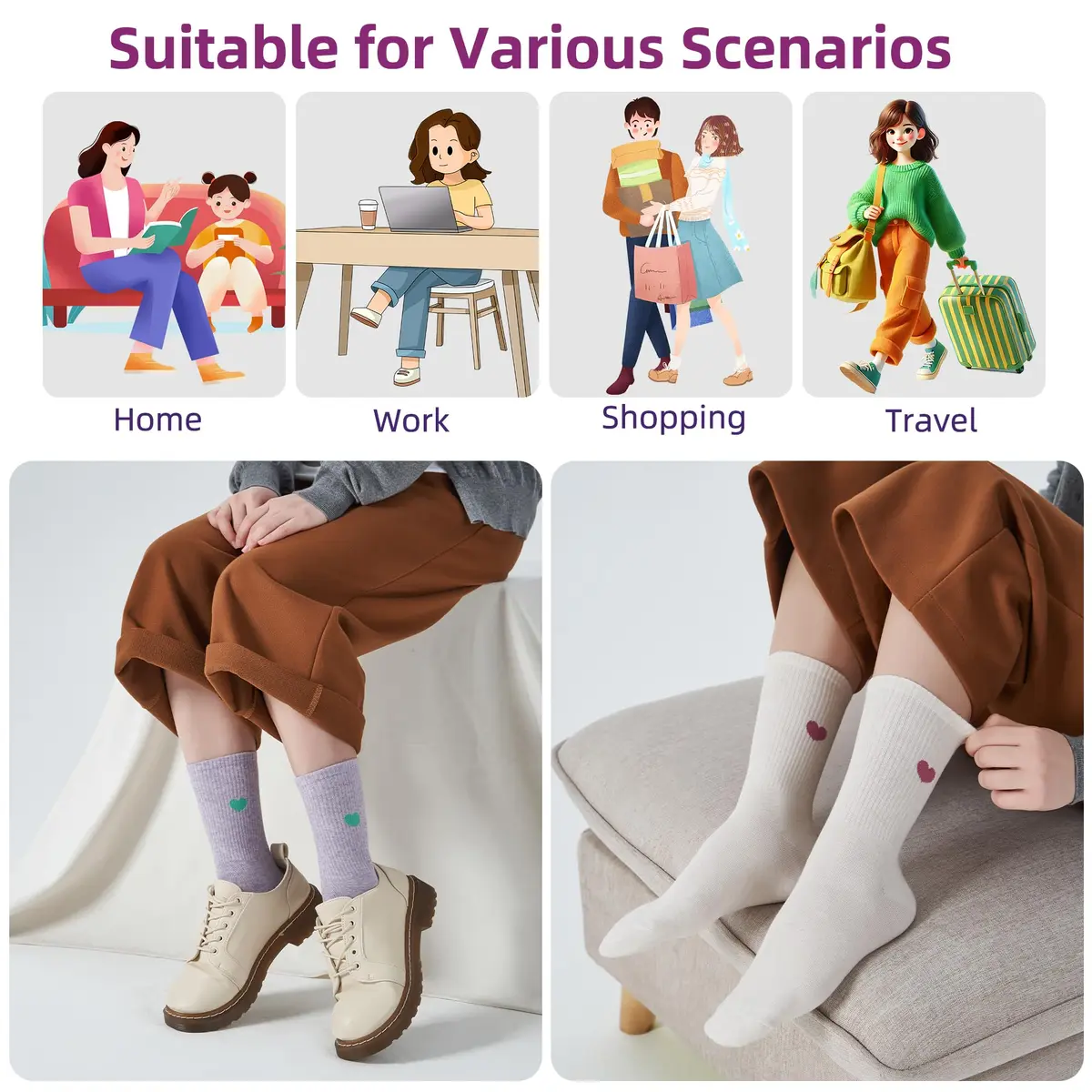 inhees Womens Cotton Crew Calf Socks 6 Pairs | Soft, Breathable & Comfortable Fit (70-120 chars) - view 4