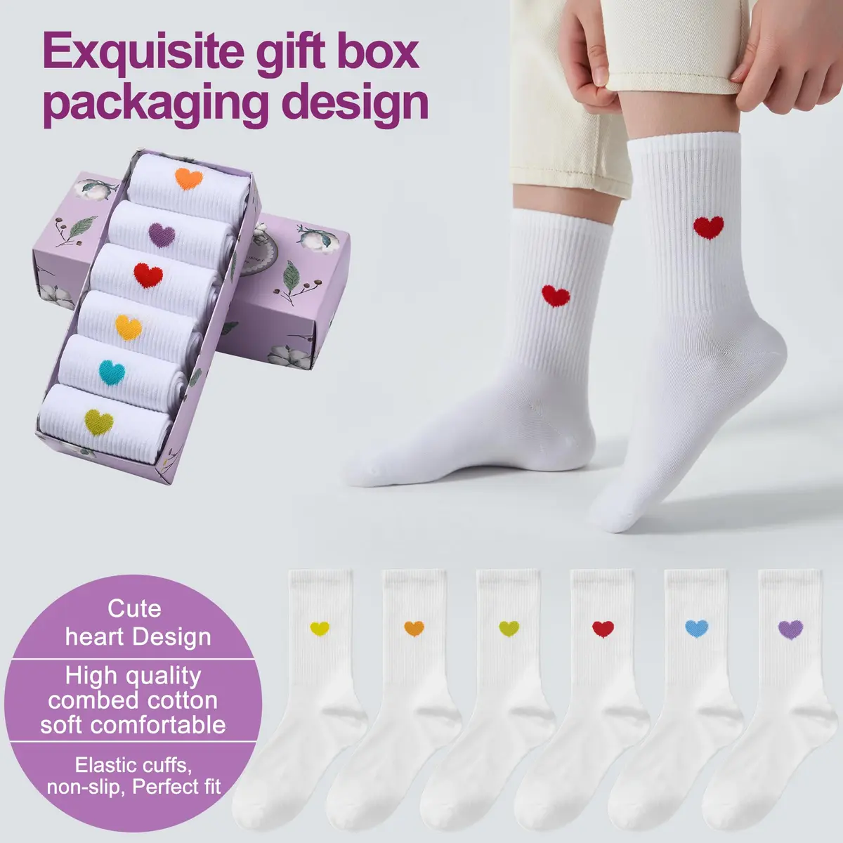 inhees Womens Cotton Crew Calf Socks | Soft, Breathable & Comfortable Fit (9-12 US) - view 5