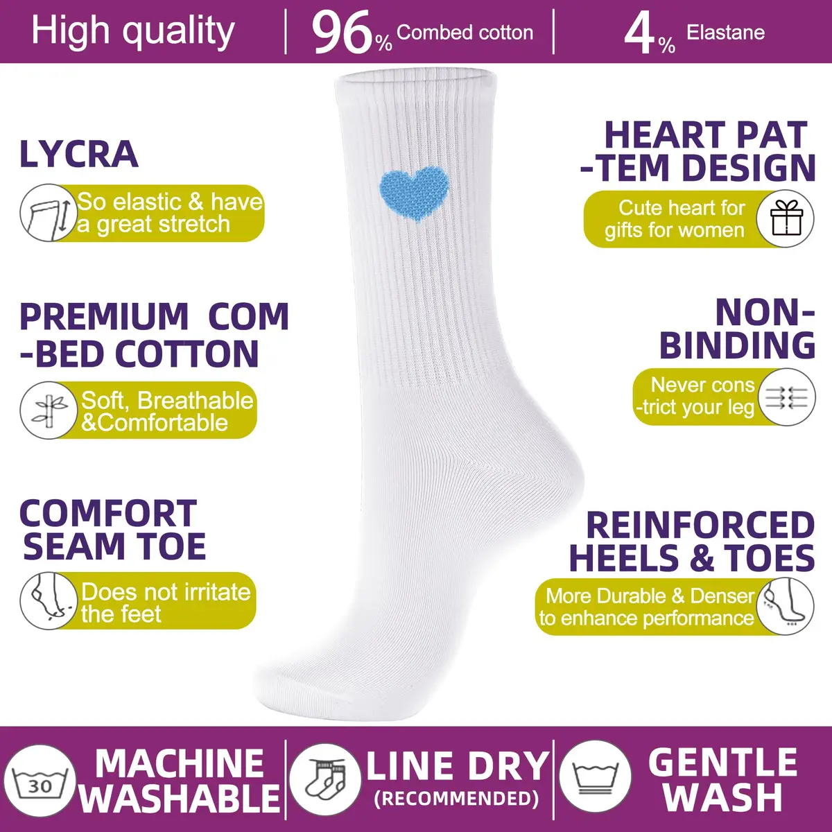 inhees Womens Cotton Crew Calf Socks | Soft, Breathable & Comfortable Fit (9-12 US) - view 2