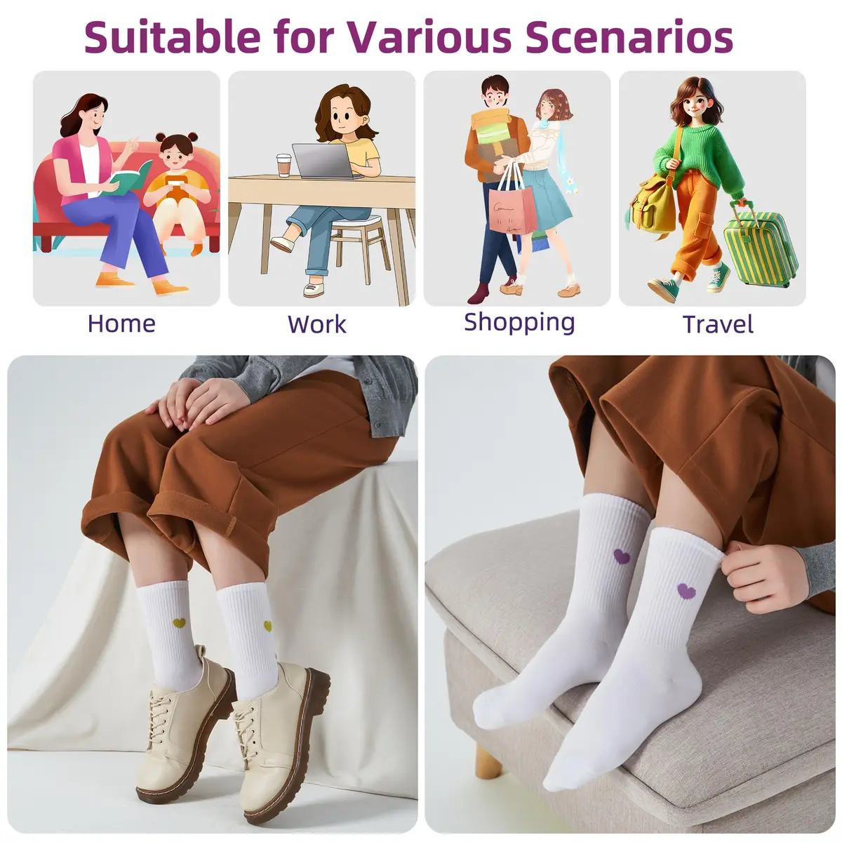 inhees Womens Cotton Crew Calf Socks | Soft, Breathable & Comfortable Fit (9-12 US) - view 4