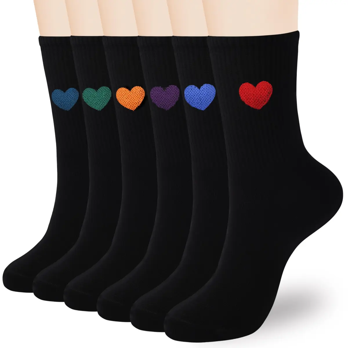 inhees Womens Cotton Crew Calf Socks | Ankle Boot, Heart Design, 6 Pairs, Size 5-9 - main product image