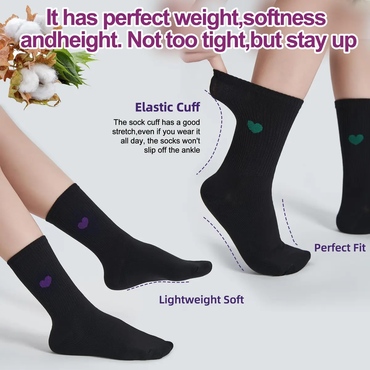 inhees Womens Cotton Crew Calf Socks | Ankle Boot, Heart Design, 6 Pairs, Size 5-9 - view 6