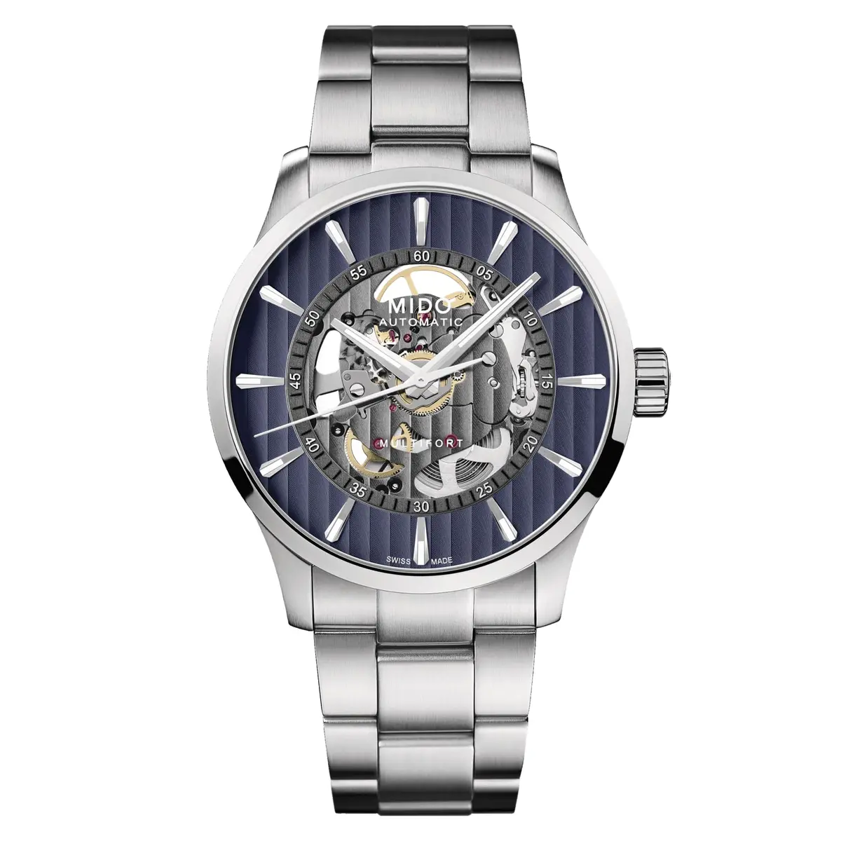 MIDO Multifort Skeleton Vertigo Swiss Automatic Skeleton Watch for Men | See-Through Blue Dial, 42mm Case - main product image
