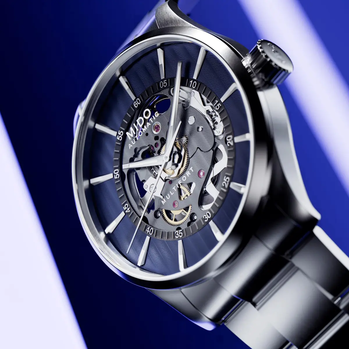 MIDO Multifort Skeleton Vertigo Swiss Automatic Skeleton Watch for Men | See-Through Blue Dial, 42mm Case - view 3