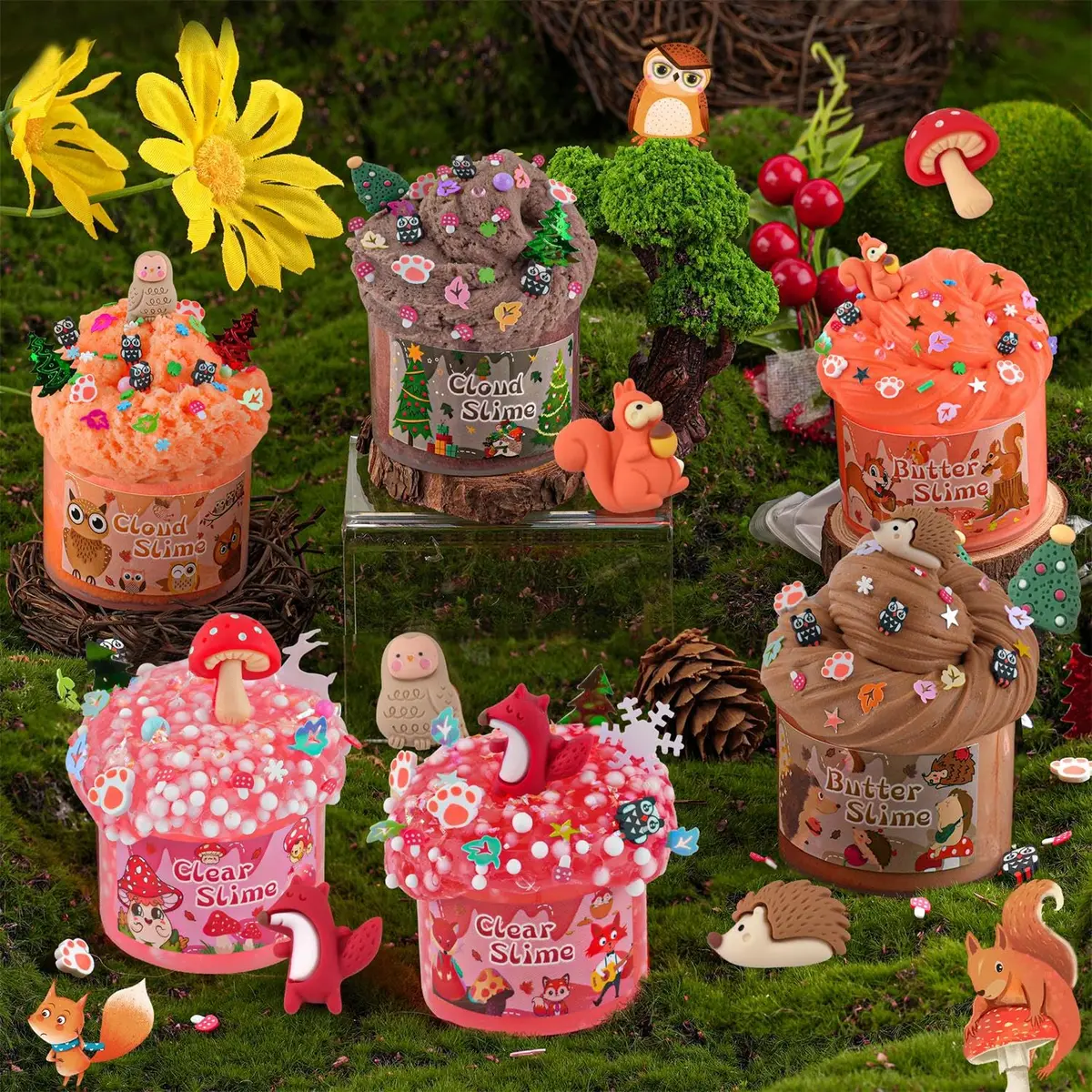 LAWOHO 6-Pack Forest Animal Slime Kit | Clear Butter Cloud Gift Set, 360ml (12.17 Fl Oz) - view 5
