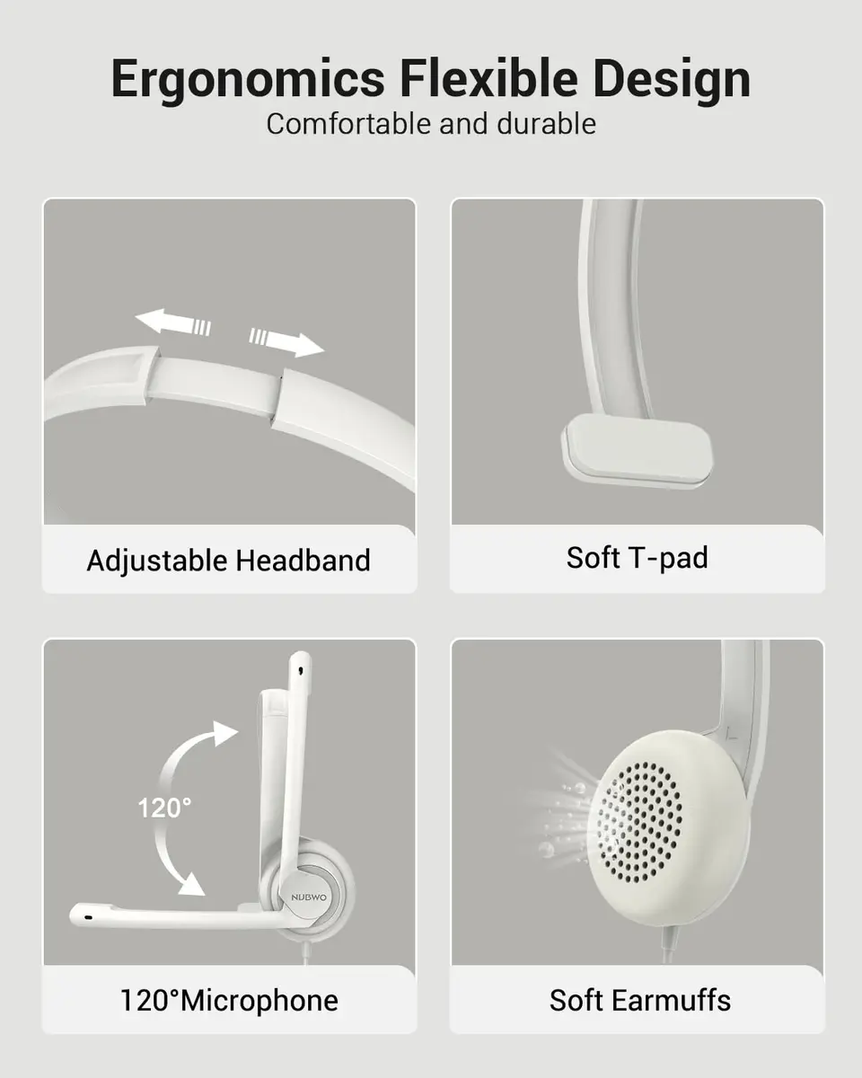 NUBWO HW02 USB Headset with Microphone Noise Cancelling & in-line Control | Lightweight Wired Office Headset for Calls & Gaming - view 7