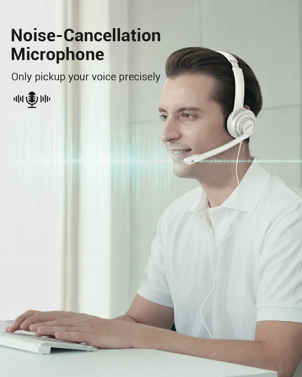 NUBWO HW02 USB Headset with Microphone Noise Cancelling & in-line Control | Lightweight Wired Office Headset for Calls & Gaming - view 2