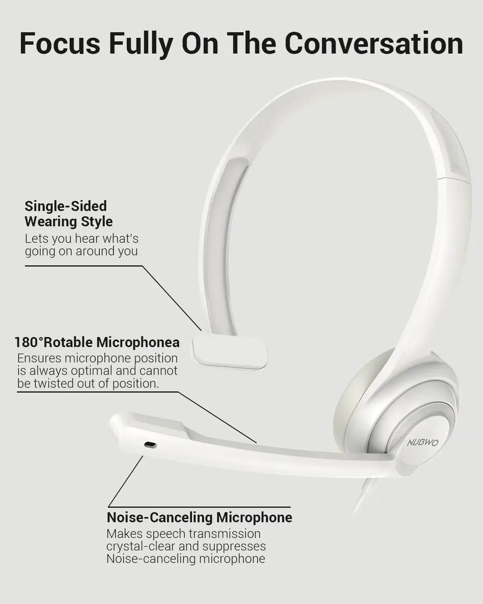 NUBWO HW02 USB Headset with Microphone Noise Cancelling & in-line Control | Lightweight Wired Office Headset for Calls & Gaming - view 4