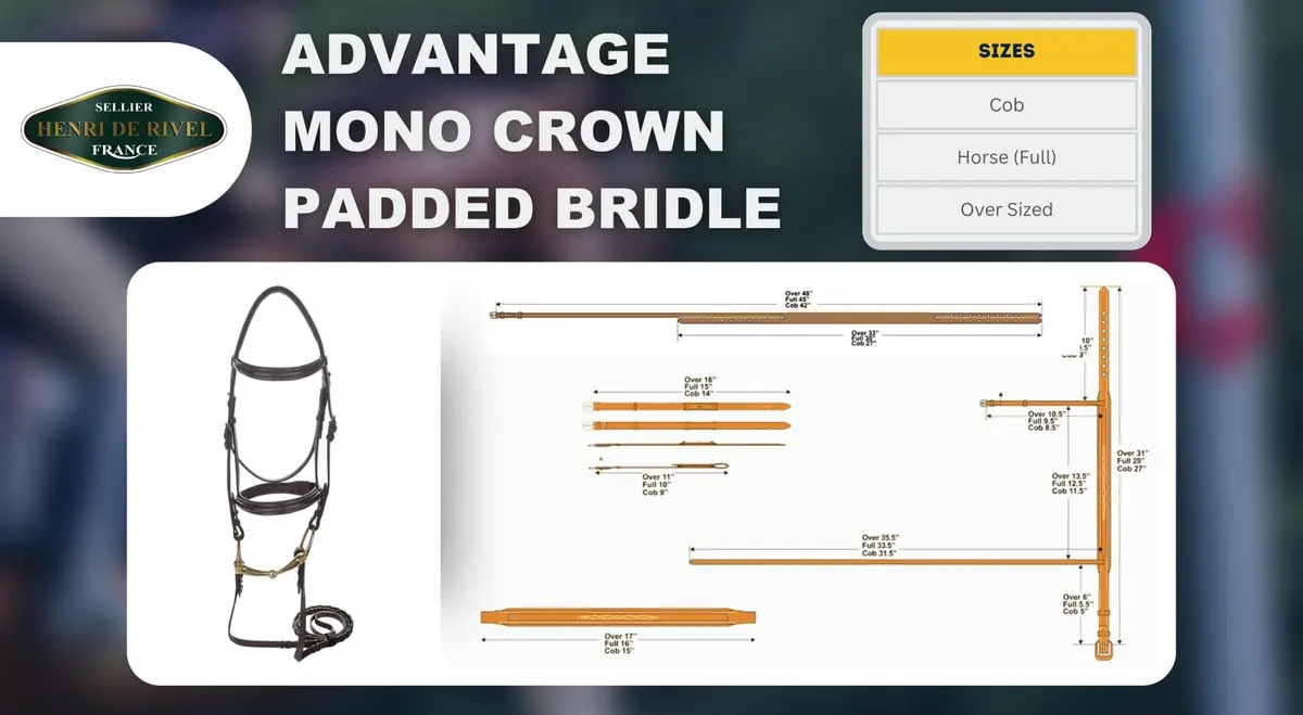 Henri de Rivel Advantage Mono-Crown Padded Bridle - Havana - Cob | Comfortable, Traditional Equestrian Tack - view 2