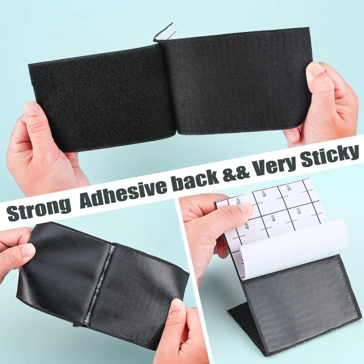 Navona Heavy Duty Hook and Loop Strips with Adhesive, Black, 4 Inch x 40 Feet (80 Ft Total) | Industrial Strength Nylon Fastener - view 3
